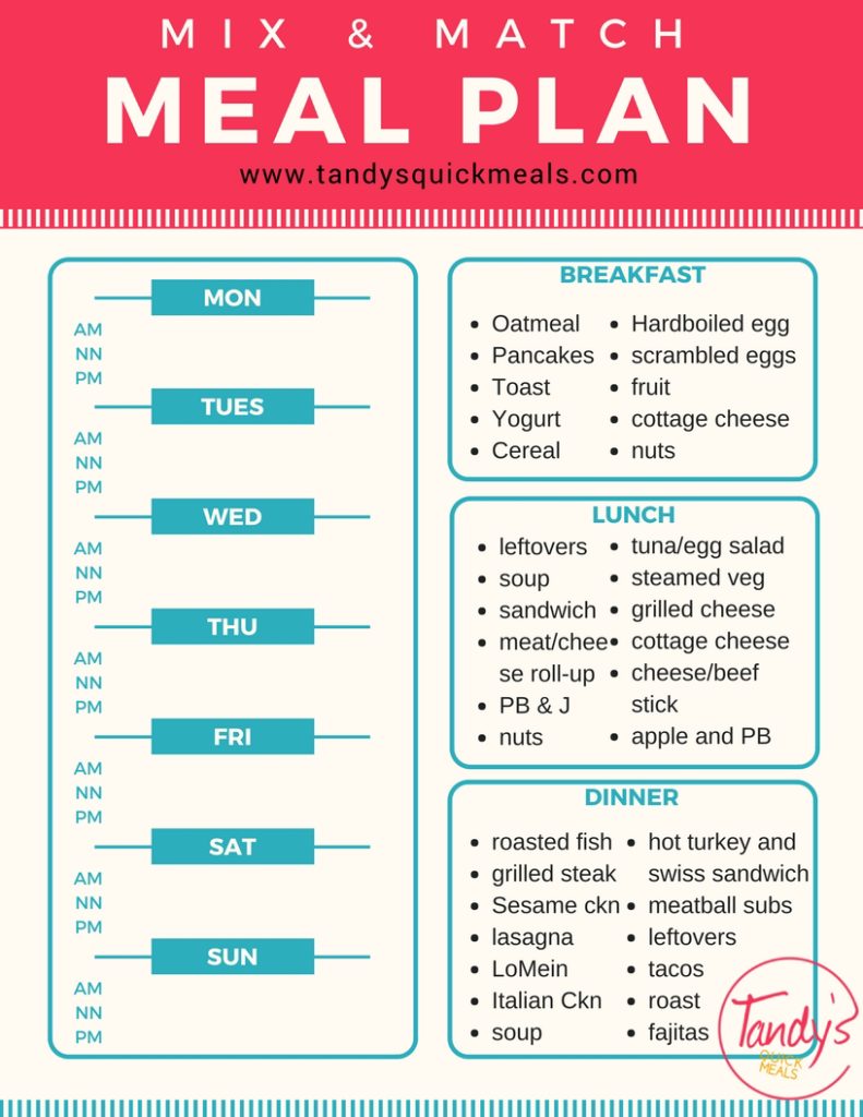 Mix and Match Meal Plan - Tandy's Quick Meals